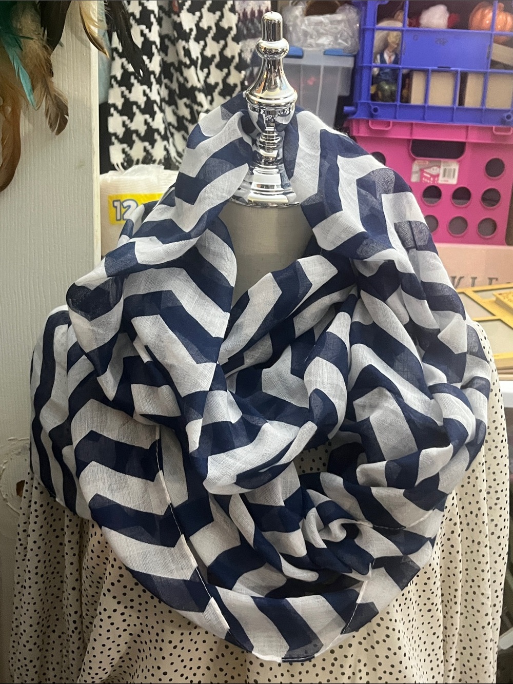 Navy & White Chevron Infinity Scarf - Unbranded S213